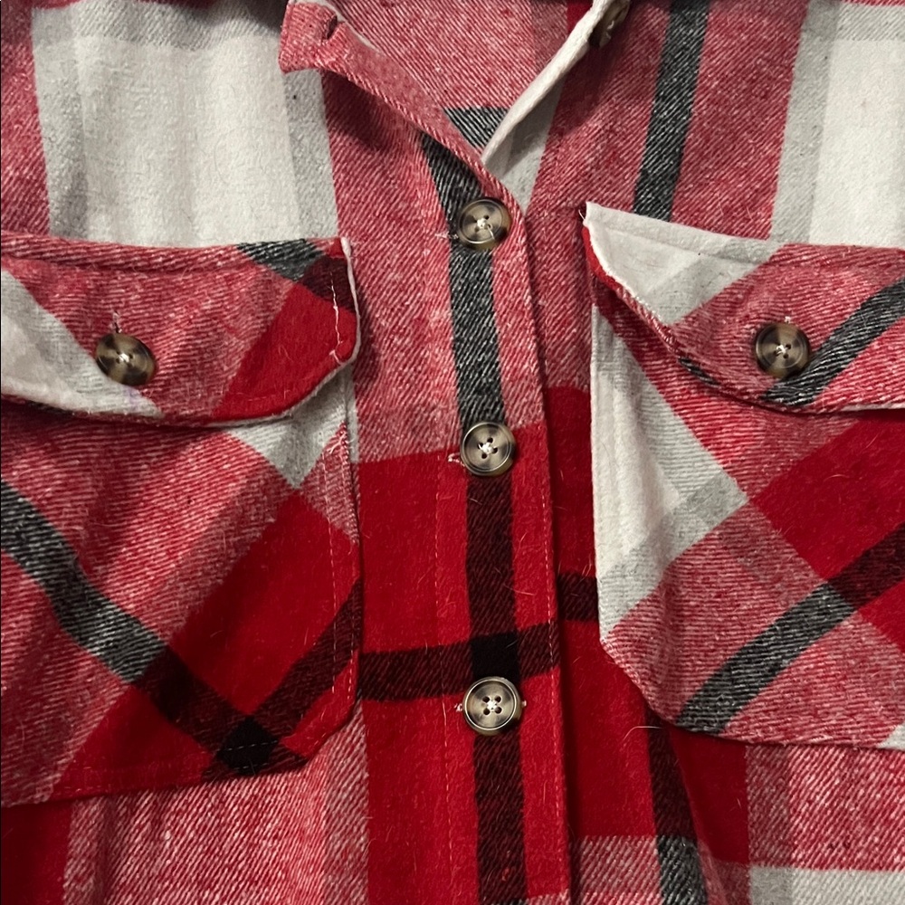 Red and White Plaid Button-Up Shirt - Picture 4 of 9
